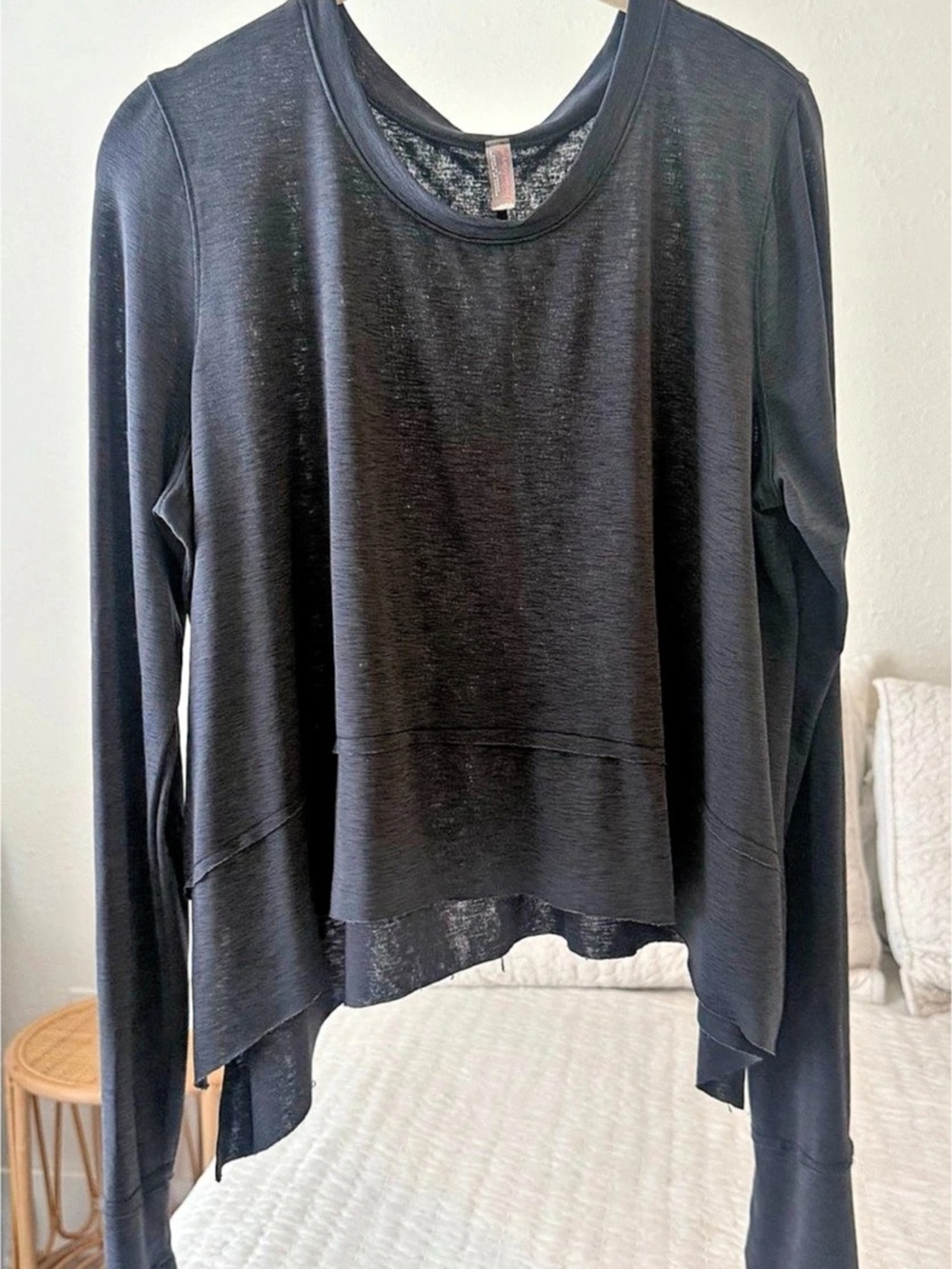 Free People Black Asymmetric Long Sleeve Top Like New Large